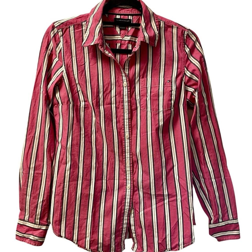 Tommy Hilfiger Pink Striped Button Down Long Sleeve Shirt Adult Small